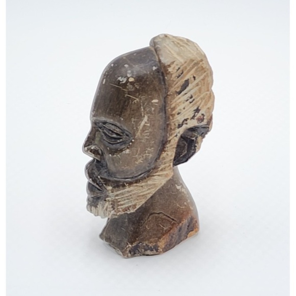 Vintage African Hand Carved Soapstone Male Bust Steatite Tribal‎ Head Sculpture
